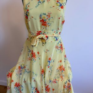 Rochie Esprit galben pastel cu imprimeu floral și cordon în talie